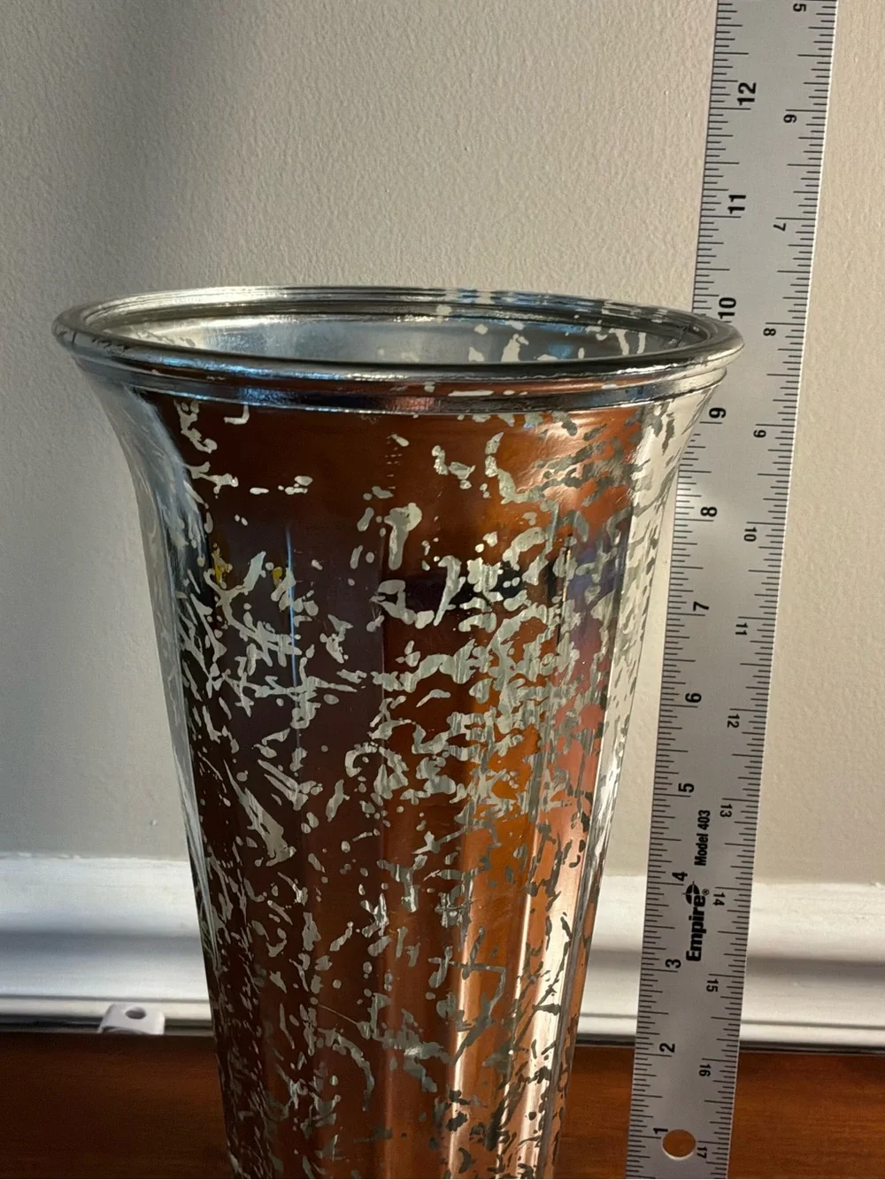 Mercury Silver Glass Flower Flora Vase 10inch Tall